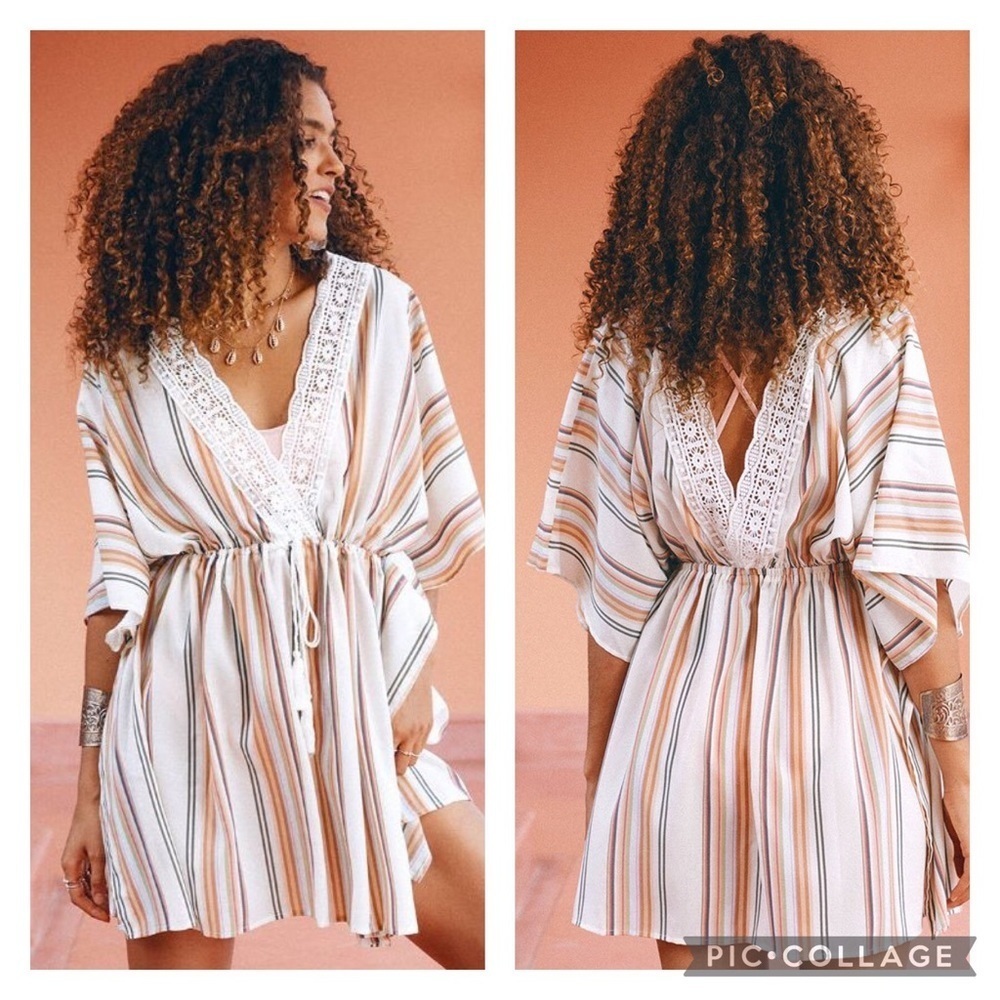 Cupshe Women's Amirah Striped Crochet Trim Cover Up!